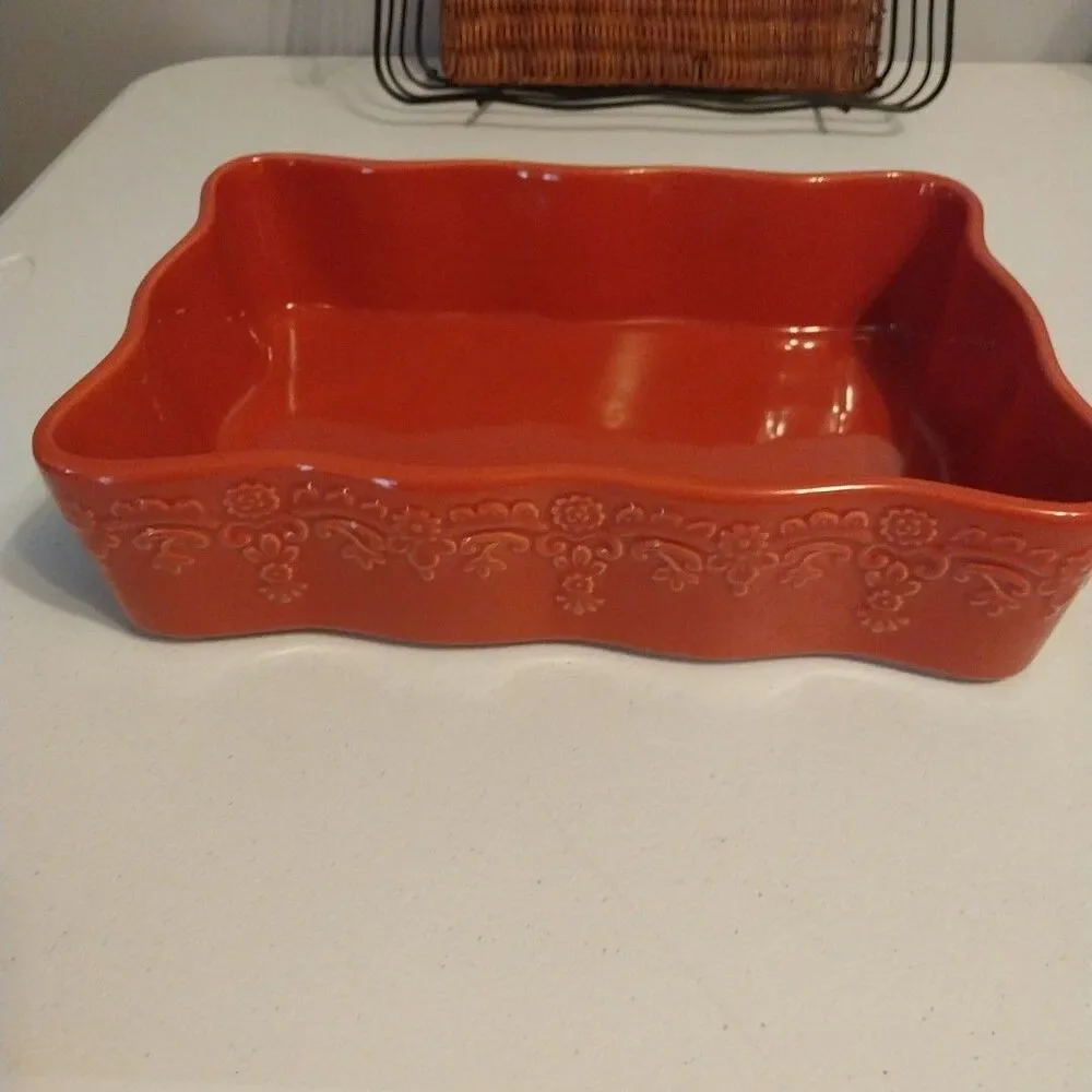 Temp-tations Red Fruit Basket 3 Pc Casserole Dish Set w Basket Trivet